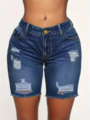 Stretch Slim Ripped Denim Shorts with Pocket for Women