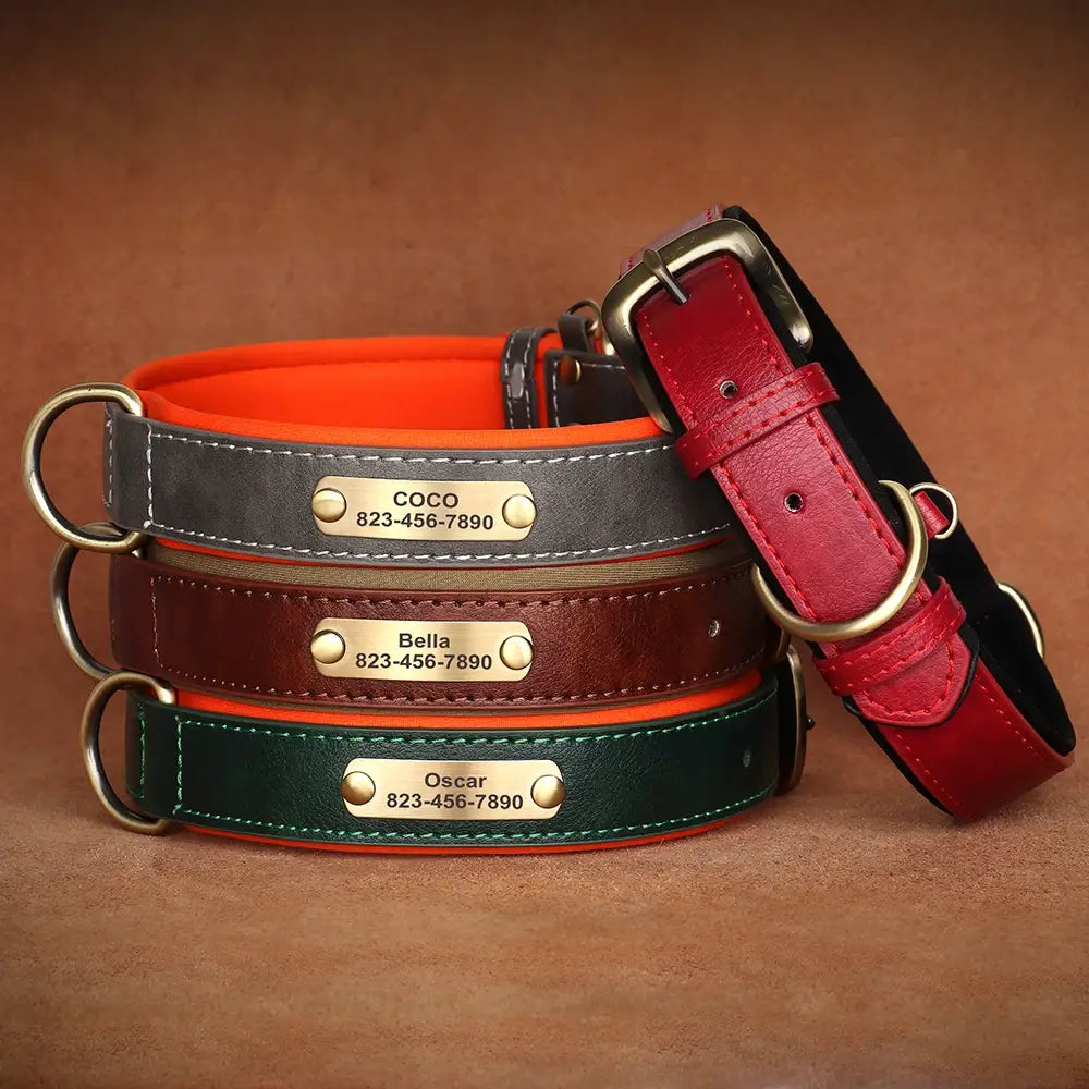 Personalized Dog Collar in Engraved PU Leather with ID Tag