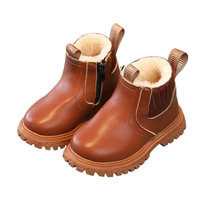 Autumn Winter Baby Kids Short Boots in Warm PU Leather