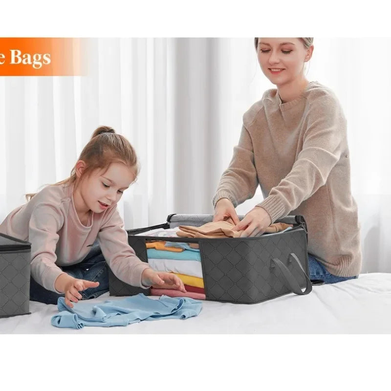 Clothes Storage Bag Foldable 3 Layer Fabric Sturdy Closet Organizer