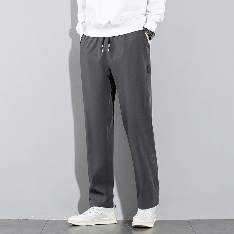 Ice Silk Pants Summer Thin Business Casual Elastic Straight Leg