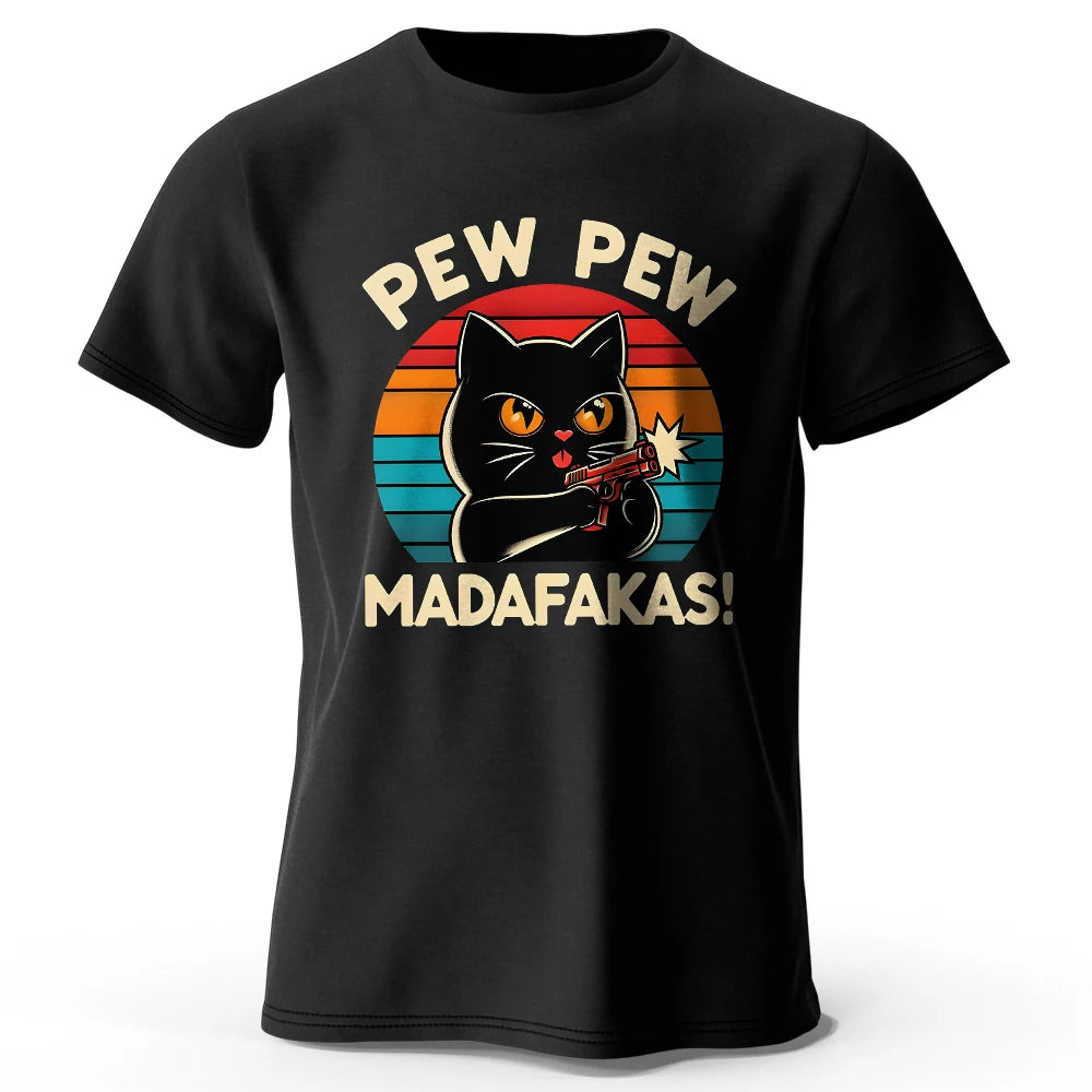 Hand-Drawn Cat Short Sleeve Cotton T-Shirt – Soft Casual Style