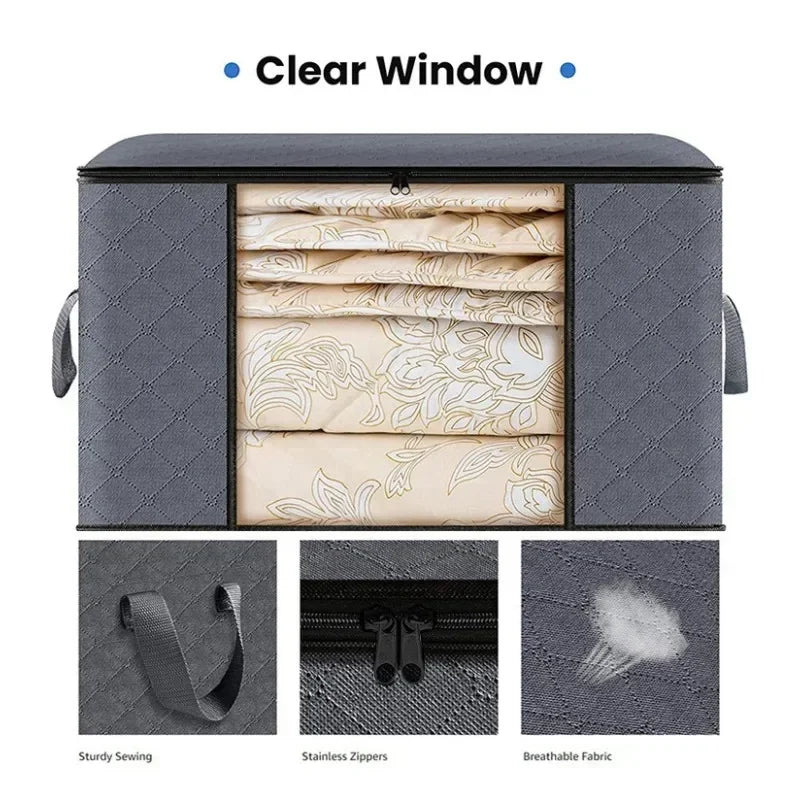 Clothes Storage Bag Foldable 3 Layer Fabric Sturdy Closet Organizer