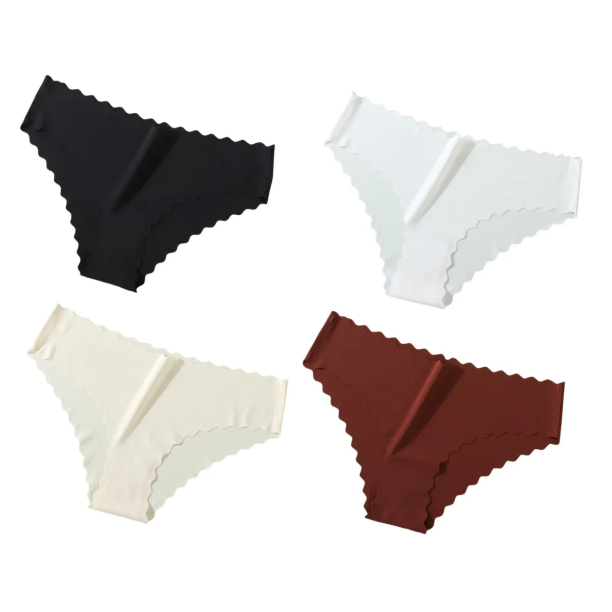 Seamless Panties 4Pcs Ice Silk XS-XL Set Scalloped Edge No Show Lingerie