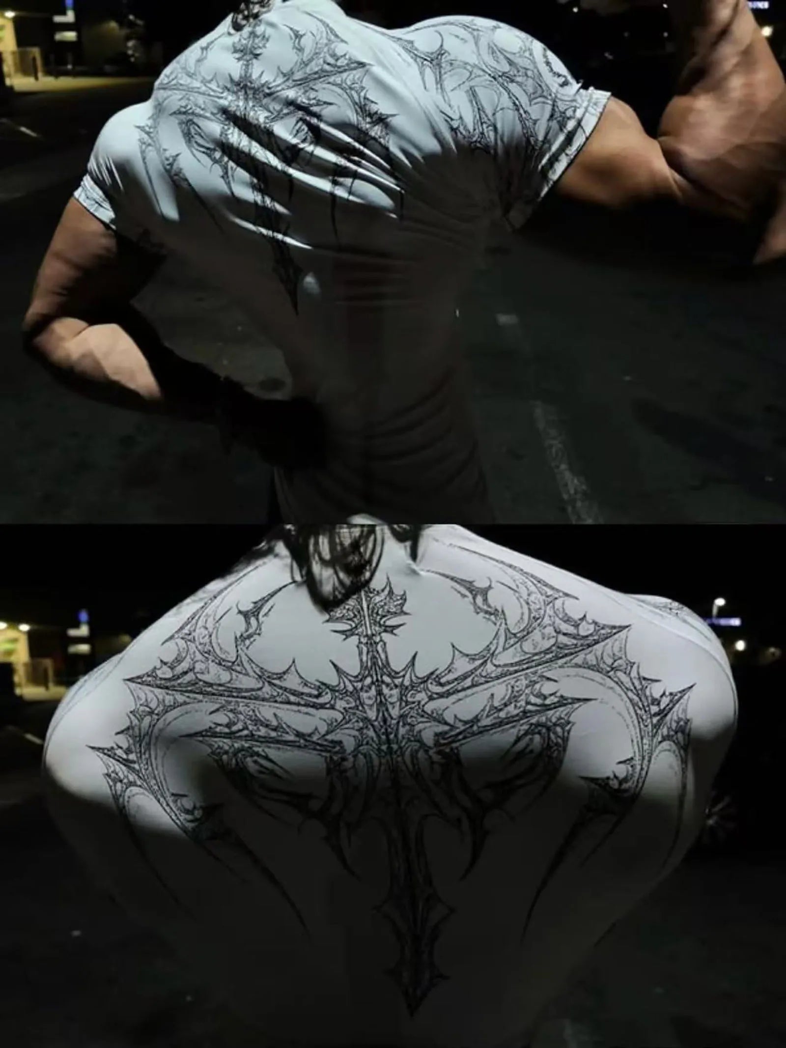 Gothic Print Muscle Tee Multi Size High Elasticity Quick Dry Gym Shirt