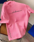 Letter Printed Cotton T-shirt Plus Size Casual Short Sleeve Top