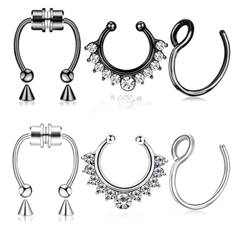 Magnetic Septum Nose Rings - 3Pcs Stainless Steel Clip-On Hoops