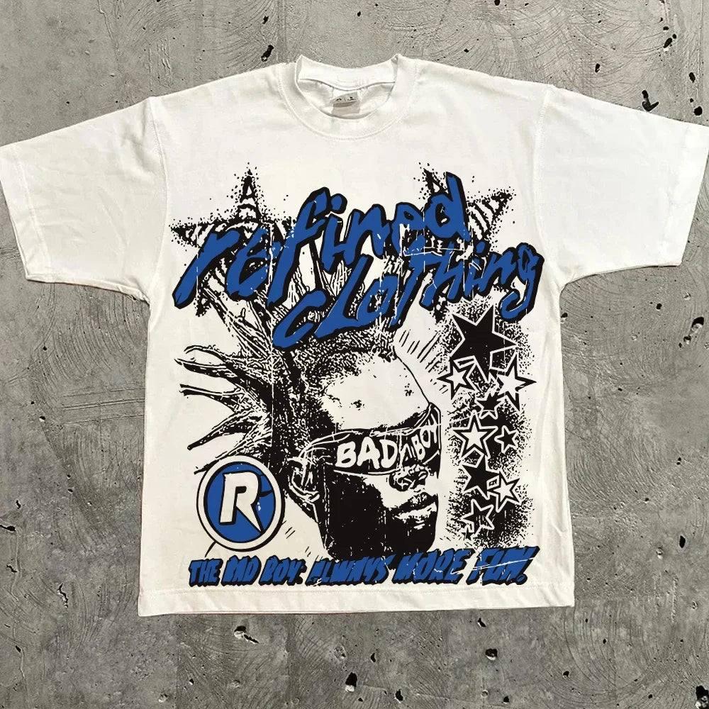 Harajuku Graphic Oversized Tops Cotton Inch Length Y2k Streetwear Tee