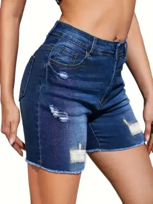 Stretch Slim Ripped Denim Shorts with Pocket for Women