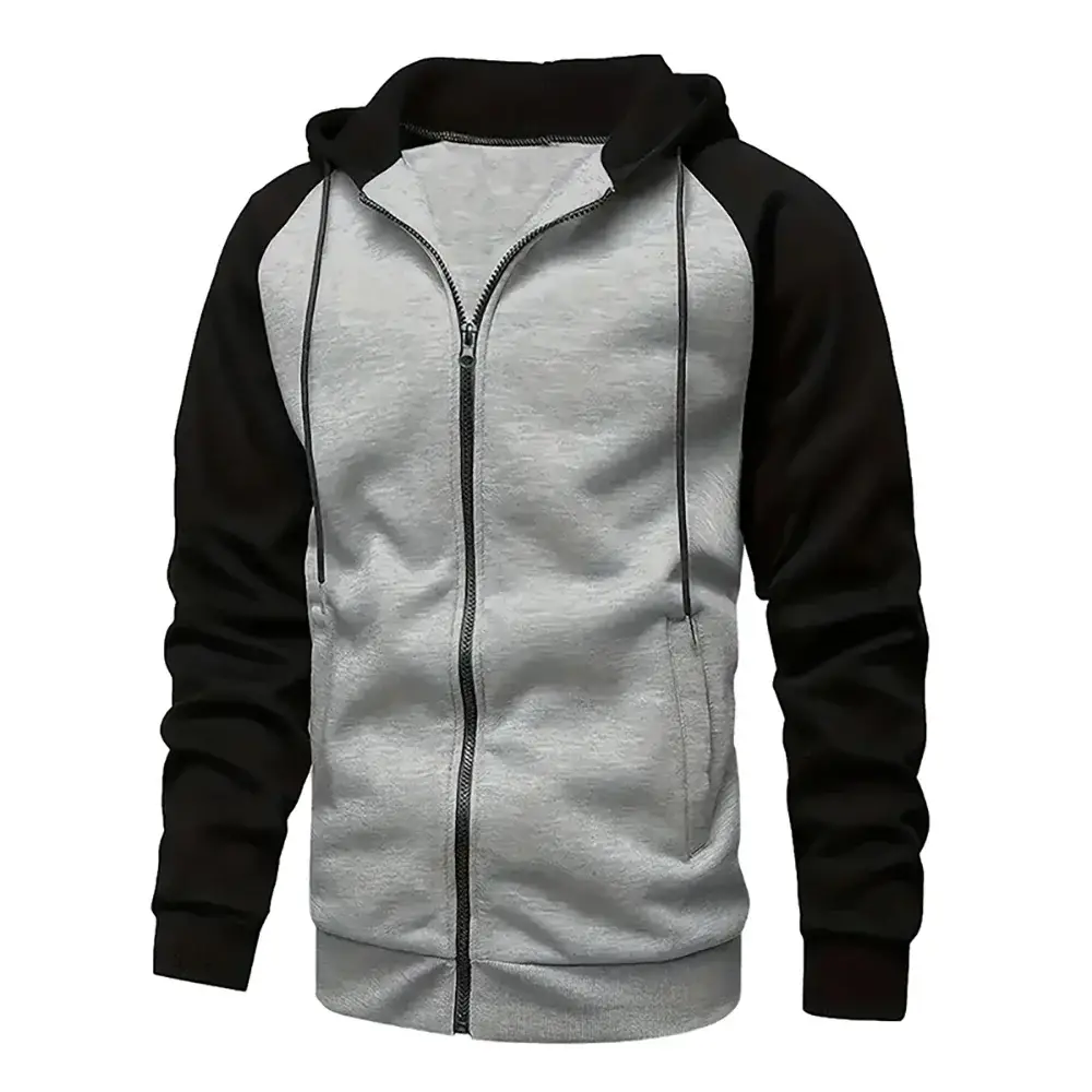 Men’s Zip-Up Color Block Hoodie for Stylish Casual Fall and Winter