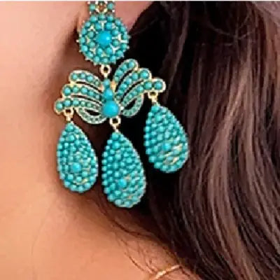 Draweye Turquoise Earrings in Vintage Tassel Elegant Beach Style - Picture Color