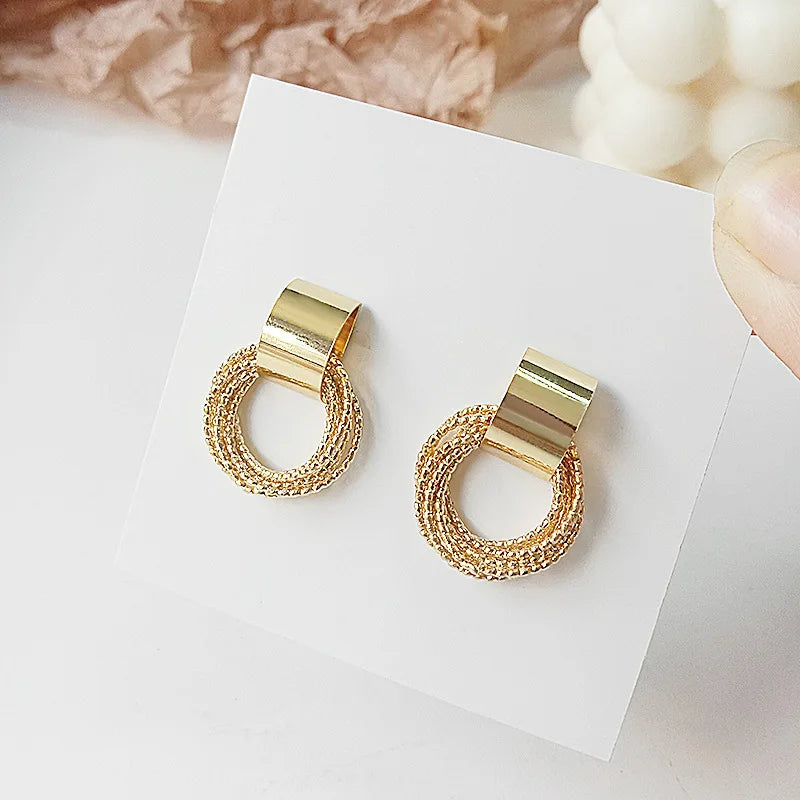 Gold Color Stud Earrings Retro Multi Circle Metal Korean Fashion Jewelry