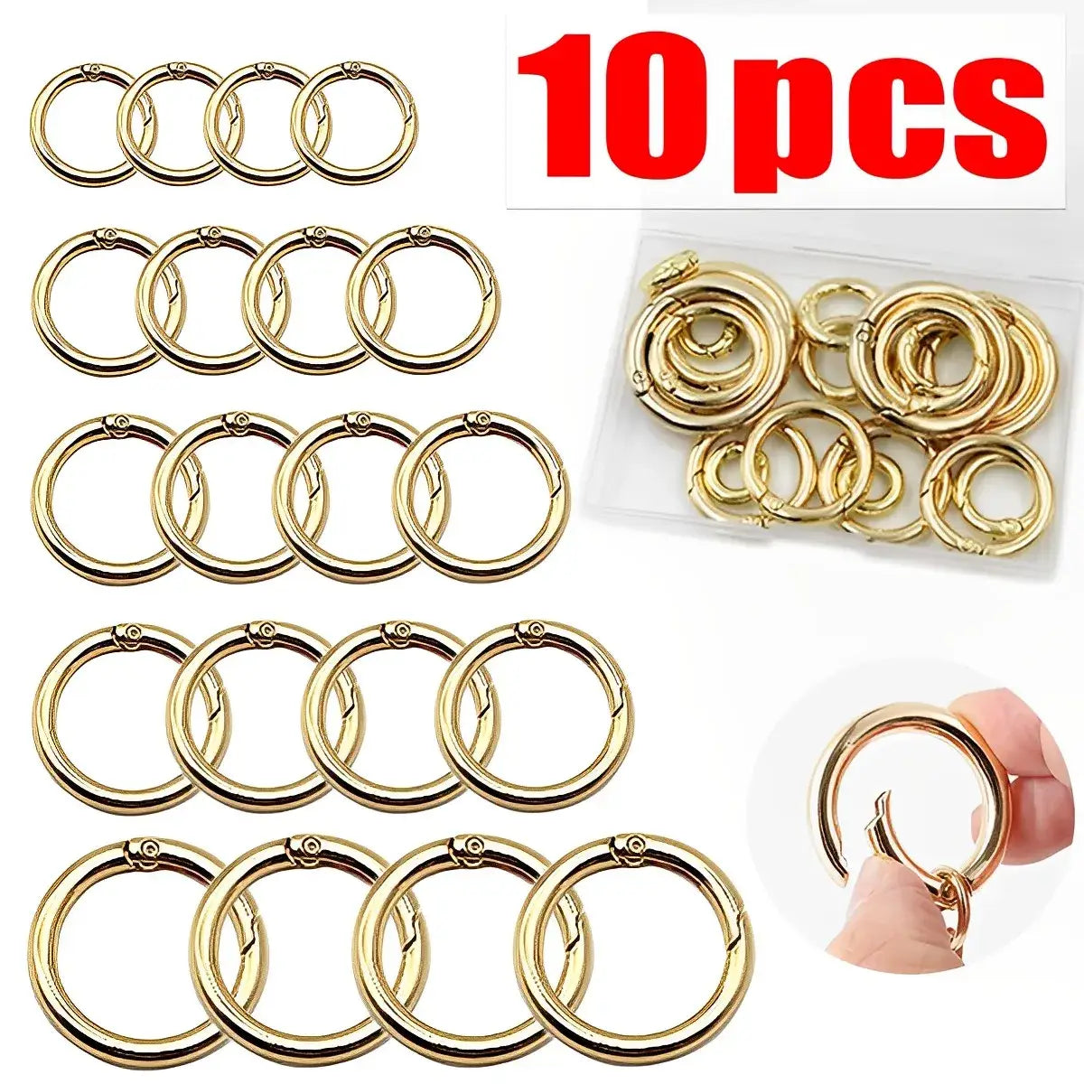 10pcs Metal Ring Spring Clasps for DIY Jewelry and Keychain Hooks