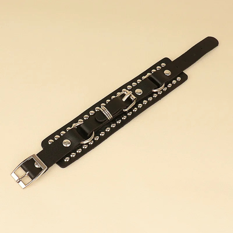 Gothic Spike Studded Leather Bracelets Black Punk Rock Jewelry