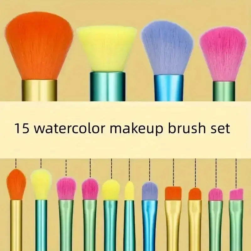 Rainbow Color Makeup Brush Set – 15-Piece Professional Makeup Brushes