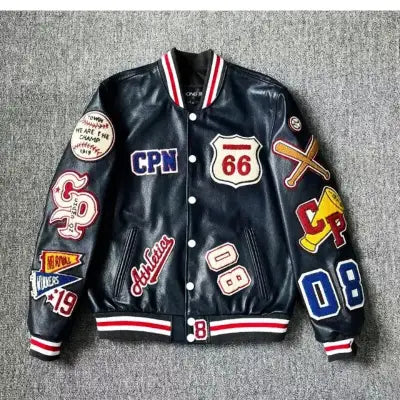 Men’s Winter Baseball Jacket in Retro Trend Leather with Embroidery