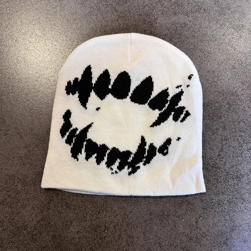 Knitting Beanies Y2k Goth Tooth Caps Warm Vintage Streetwear