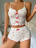 Heart Print Pajama Set Ribbed Short Length – Soft Frill Loungewear