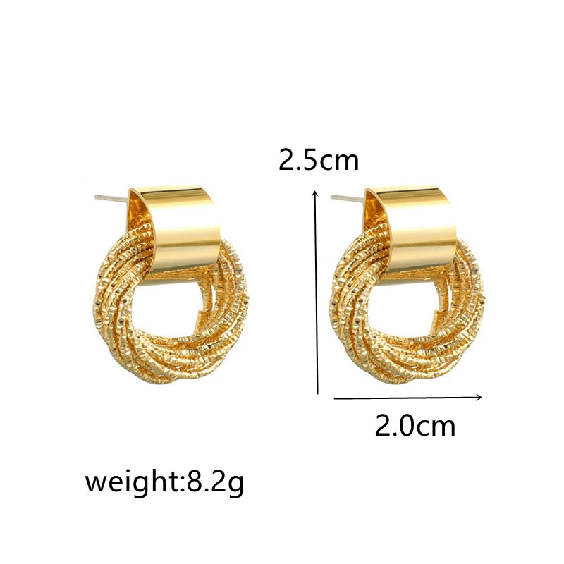 Gold Color Stud Earrings Retro Multi Circle Metal Korean Fashion Jewelry