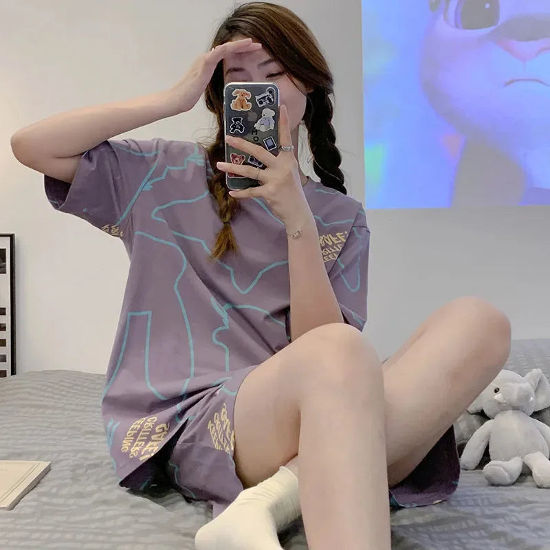 Korean Version Short Sleeves Pajamas Large Size Sweet Student Homewear