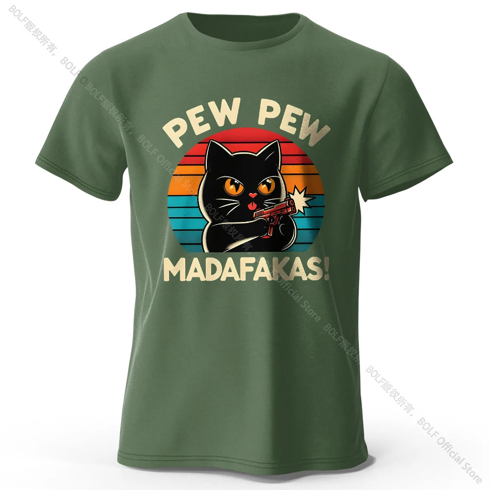 Hand-Drawn Cat Short Sleeve Cotton T-Shirt – Soft Casual Style