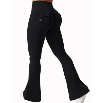 Newest Wide Leg Yoga High Stretch Compression Pants with Pockets - black / S