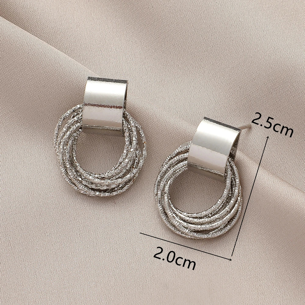 Gold Color Stud Earrings Retro Multi Circle Metal Korean Fashion Jewelry