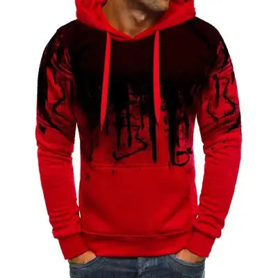 Gradient Print Men’s Pullover Hoodie for Casual Fitness & Sportswear - red / XXL