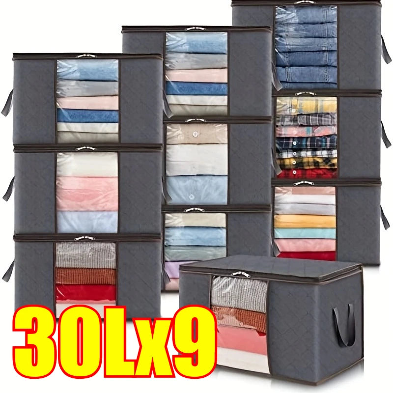 Clothes Storage Bag Foldable 3 Layer Fabric Sturdy Closet Organizer