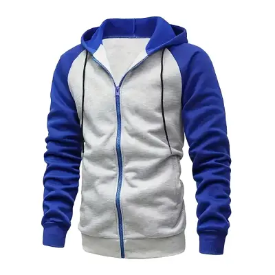 Men’s Zip-Up Color Block Hoodie for Stylish Casual Fall and Winter - SKY BLUE / M