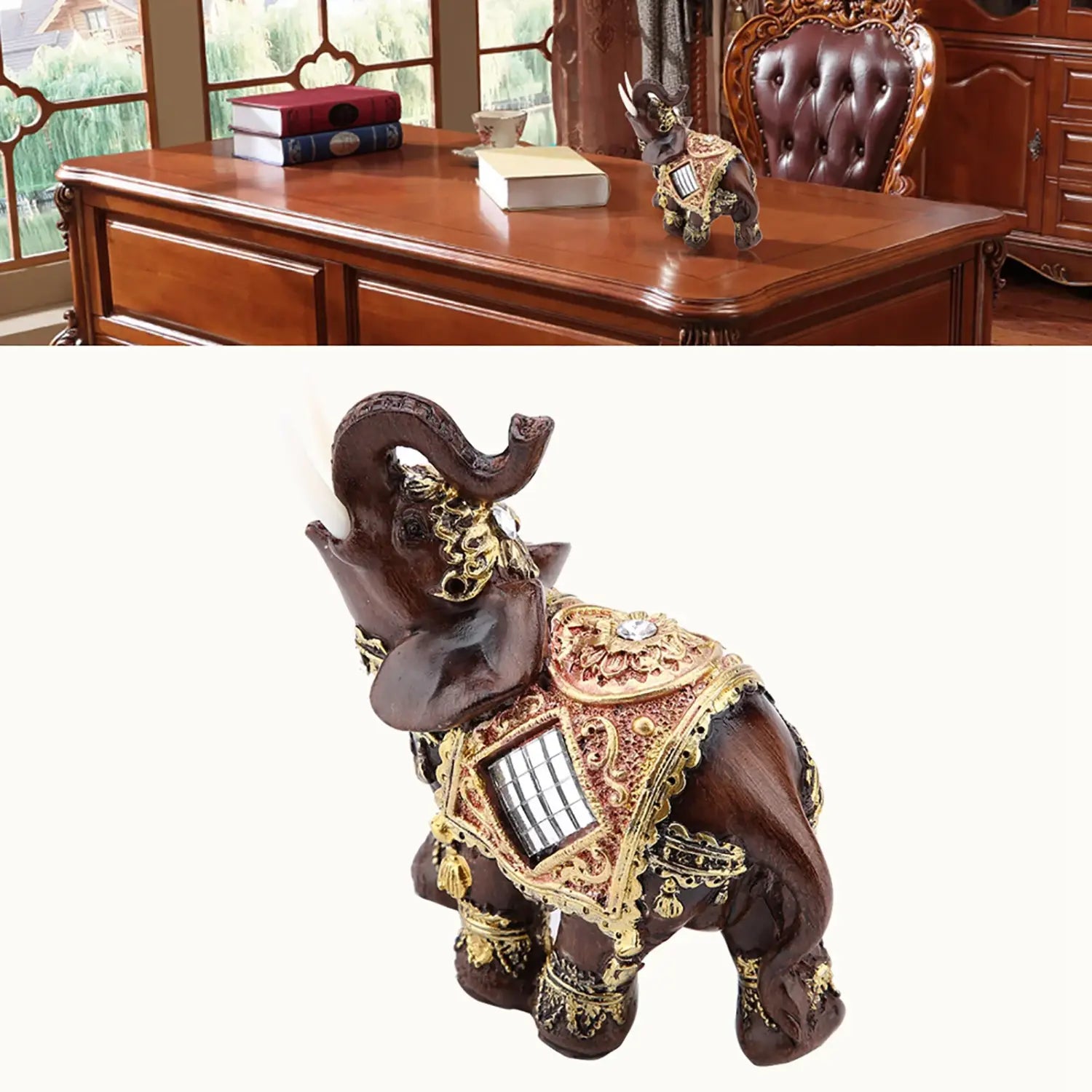 Feng Shui Elephant Statue in Wood Grain for Wealth and Prosperity Decor