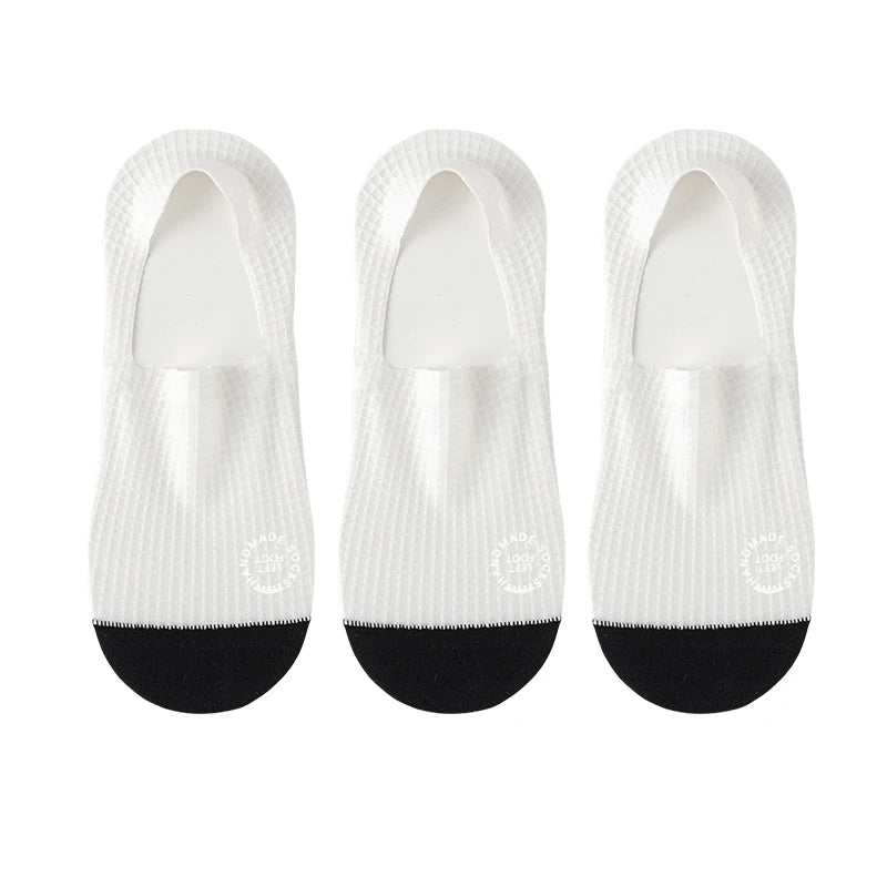 Men Low Cut Waffle Pattern Mesh Socks 3 Pair Pack - white / EU 37-44