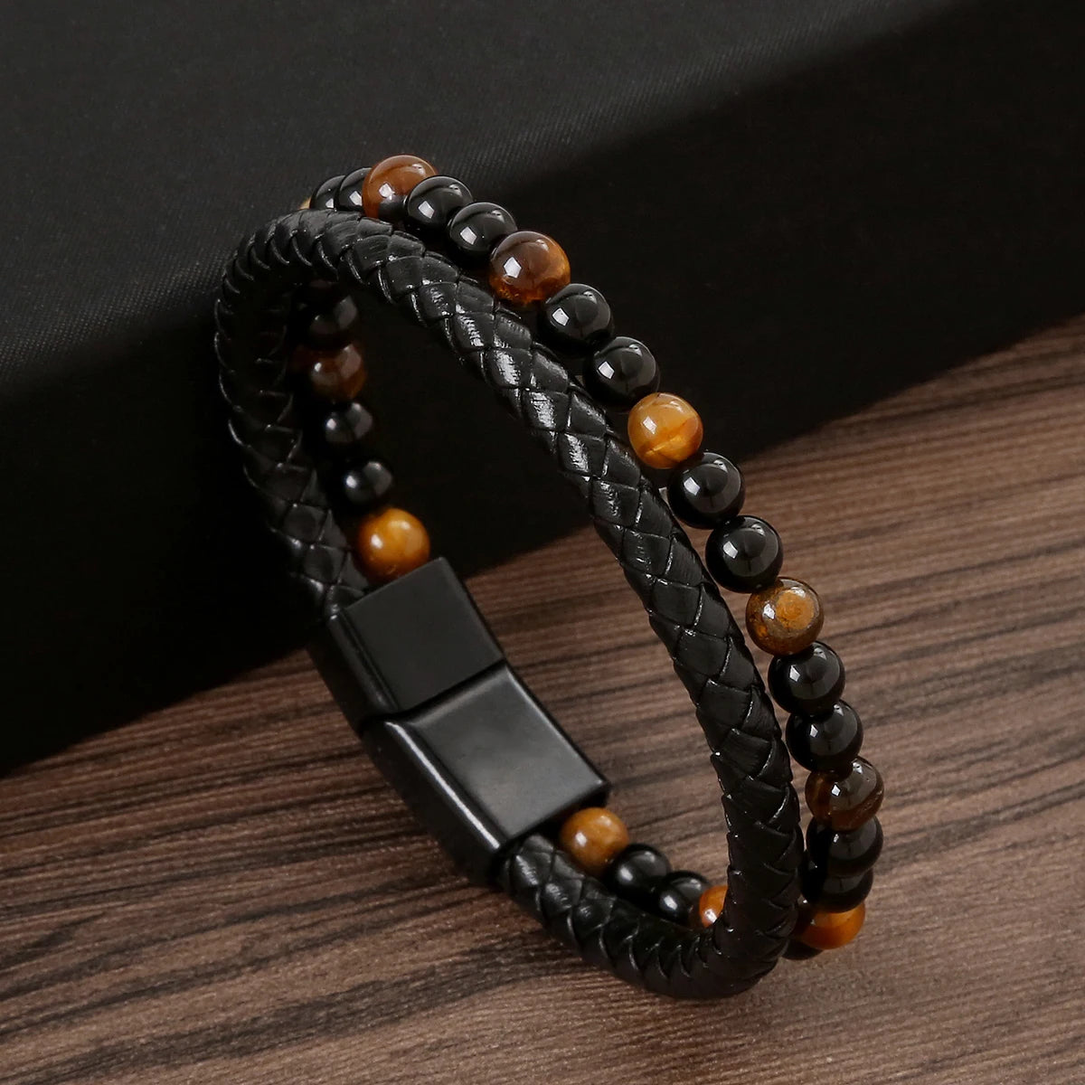 Multilayer Fashion Leather Bracelets for Men with Woven Alloy Accents