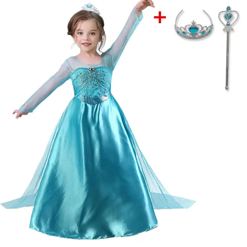 Elsa Costume for Girls – Long Sleeve Princess Dress for Cosplay