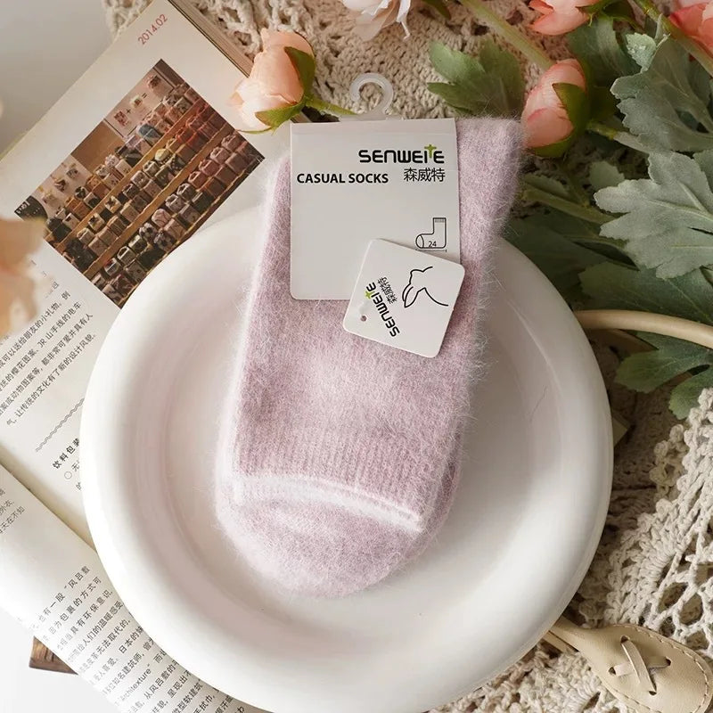 Thick Rabbit Hair & Cashmere Wool Women Winter Socks - Pink / One Size
