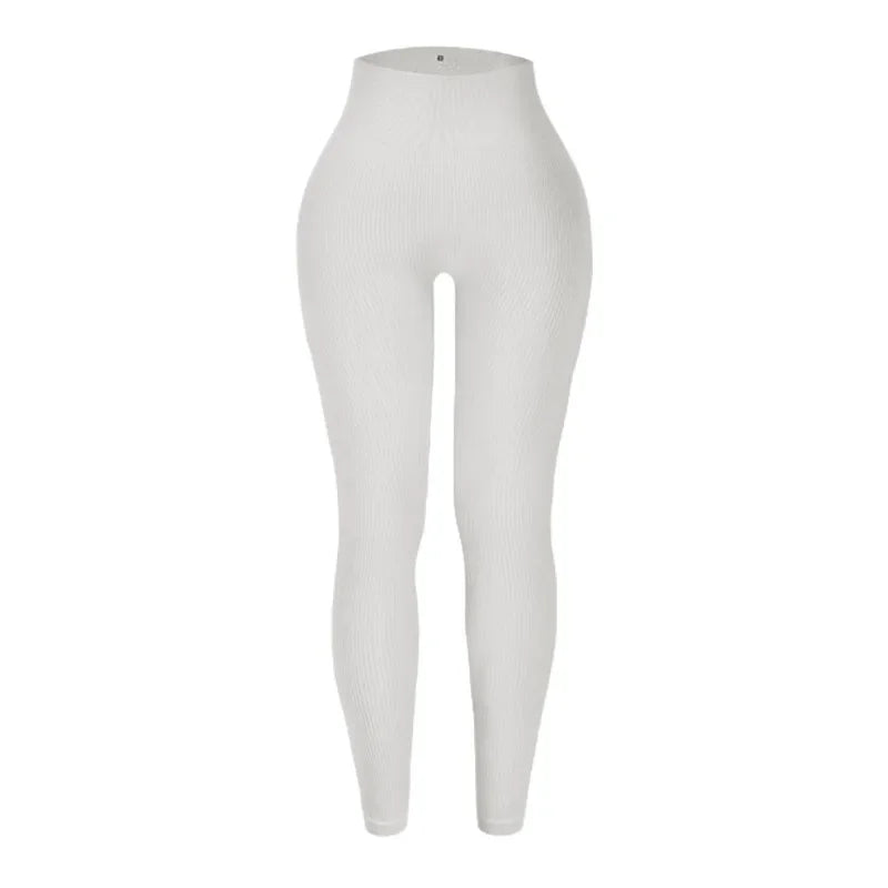 High Waist Seamless Knit Leggings Stretchy Threaded Yoga Tights
