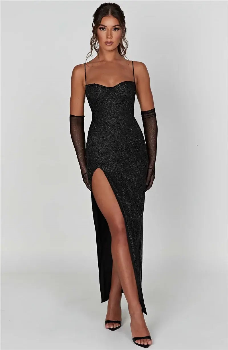 Mozision Sparkle Maxi: Sleeveless Glitter Club Party Dress