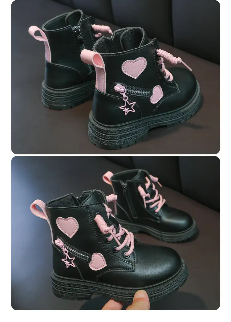 Girls Pink Rubber Boots with Winter Cotton Soft Sole and Side Zip