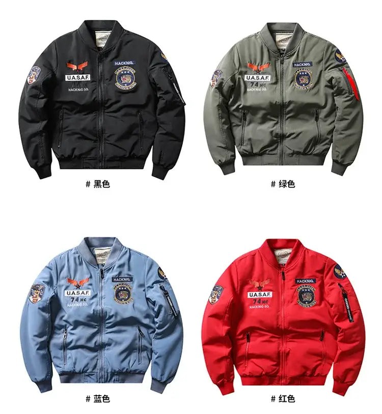 Air Force Pilot Bomber Jacket MA1 with Thick Fleece Velvet Lining