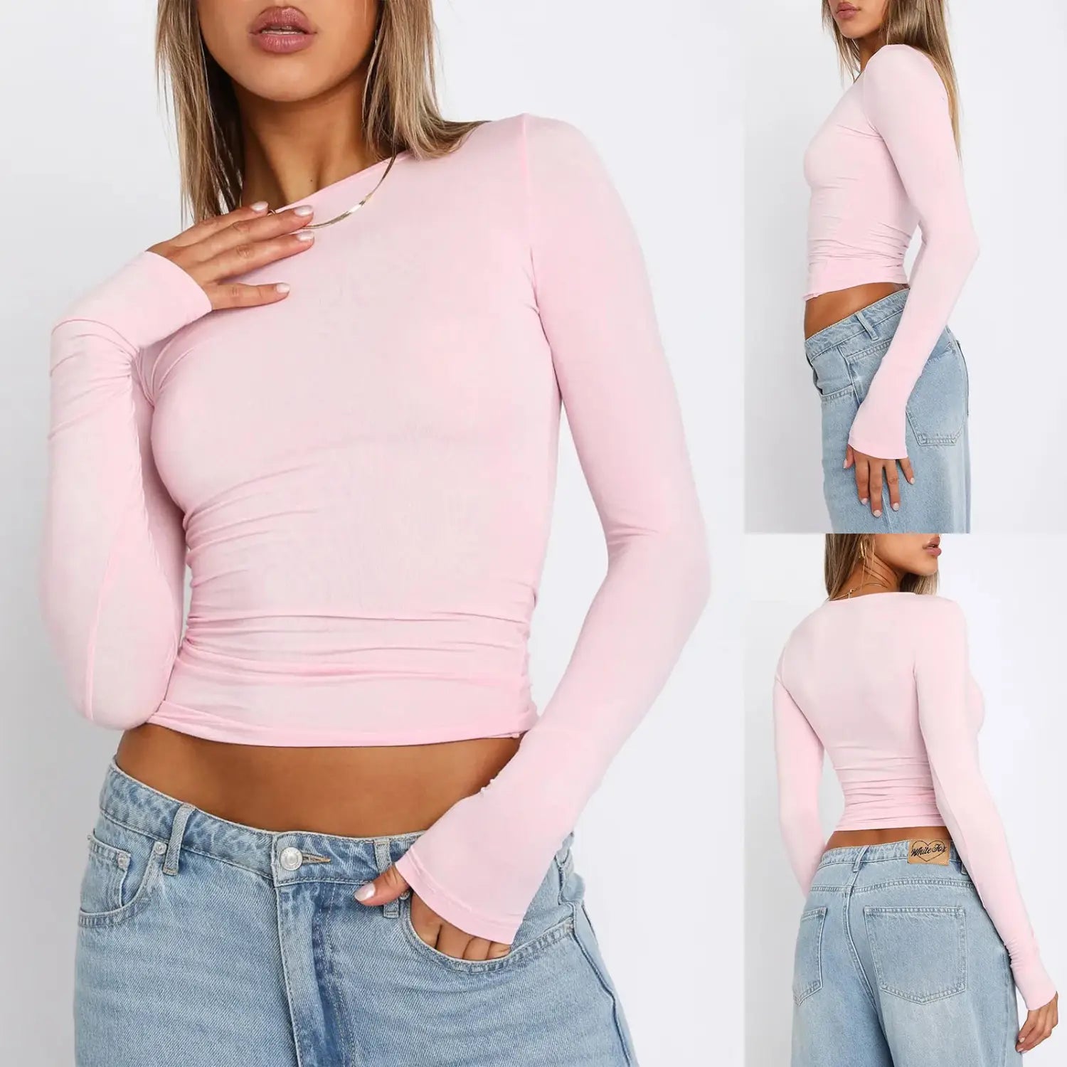 Pink Long Sleeve T-Shirt - Trendy Women’s Crop Top for Summer