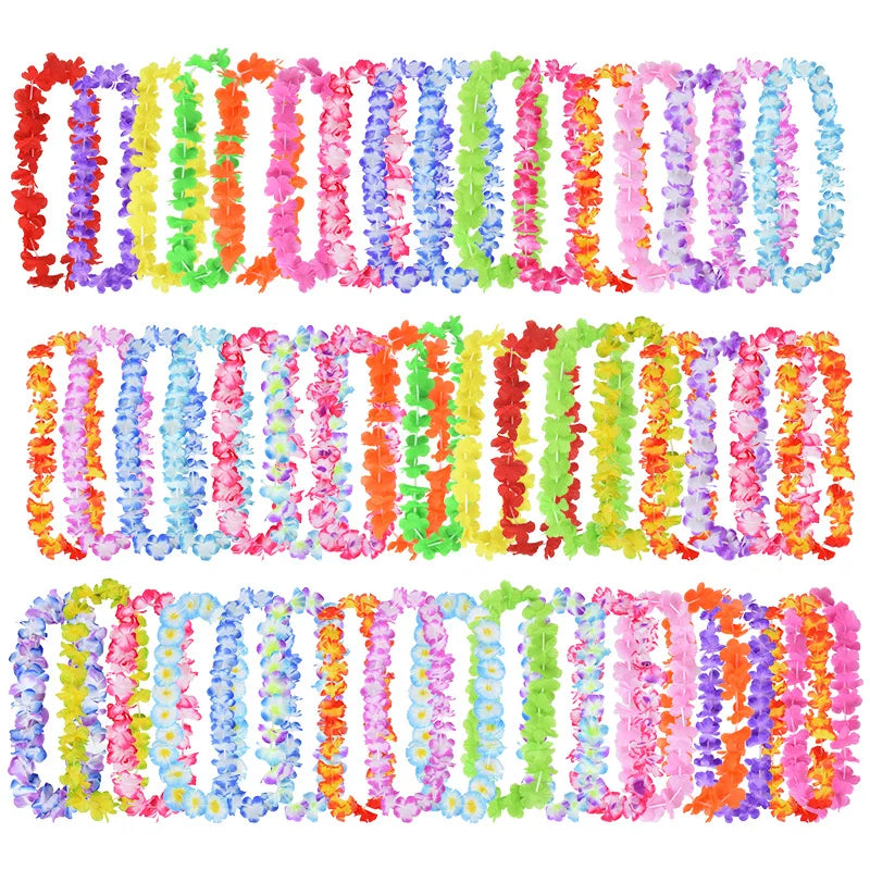 Hawaiian Birthday Party Flower Leis Artificial Silk Garland Luau Favors