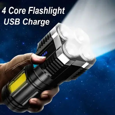 High Power Rechargeable Camping Torch with COB Light and LED Technology - USB Charging / Blue