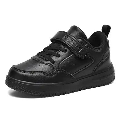 Boys Casual Black Leather Sneakers Lightweight Non-Slip Flat Shoes - Full Black (Leather) / 28