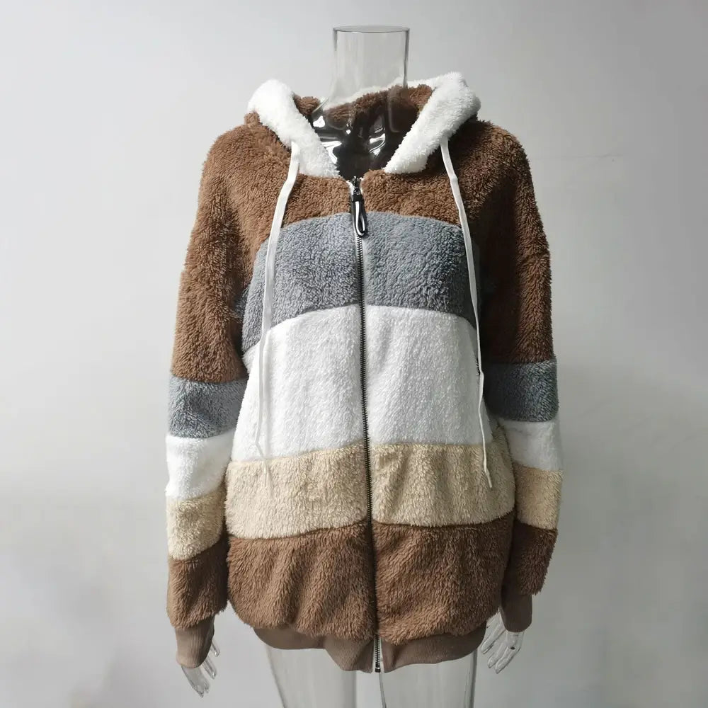 Warm Plush Streetwear Oversized Hooded Jacket for Women 2024