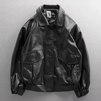 Korean Motorcycle PU Leather Jacket in Y2K Streetwear Baseball Style