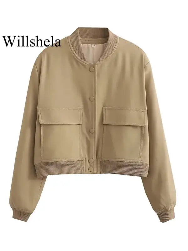 Willshela Women’s Fashion V-Neck Chic Bomber Jacket with Pockets