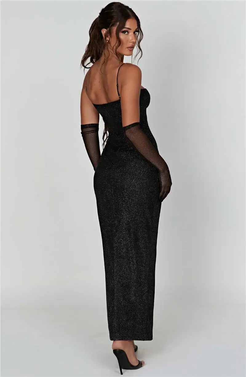 Mozision Sparkle Maxi: Sleeveless Glitter Club Party Dress