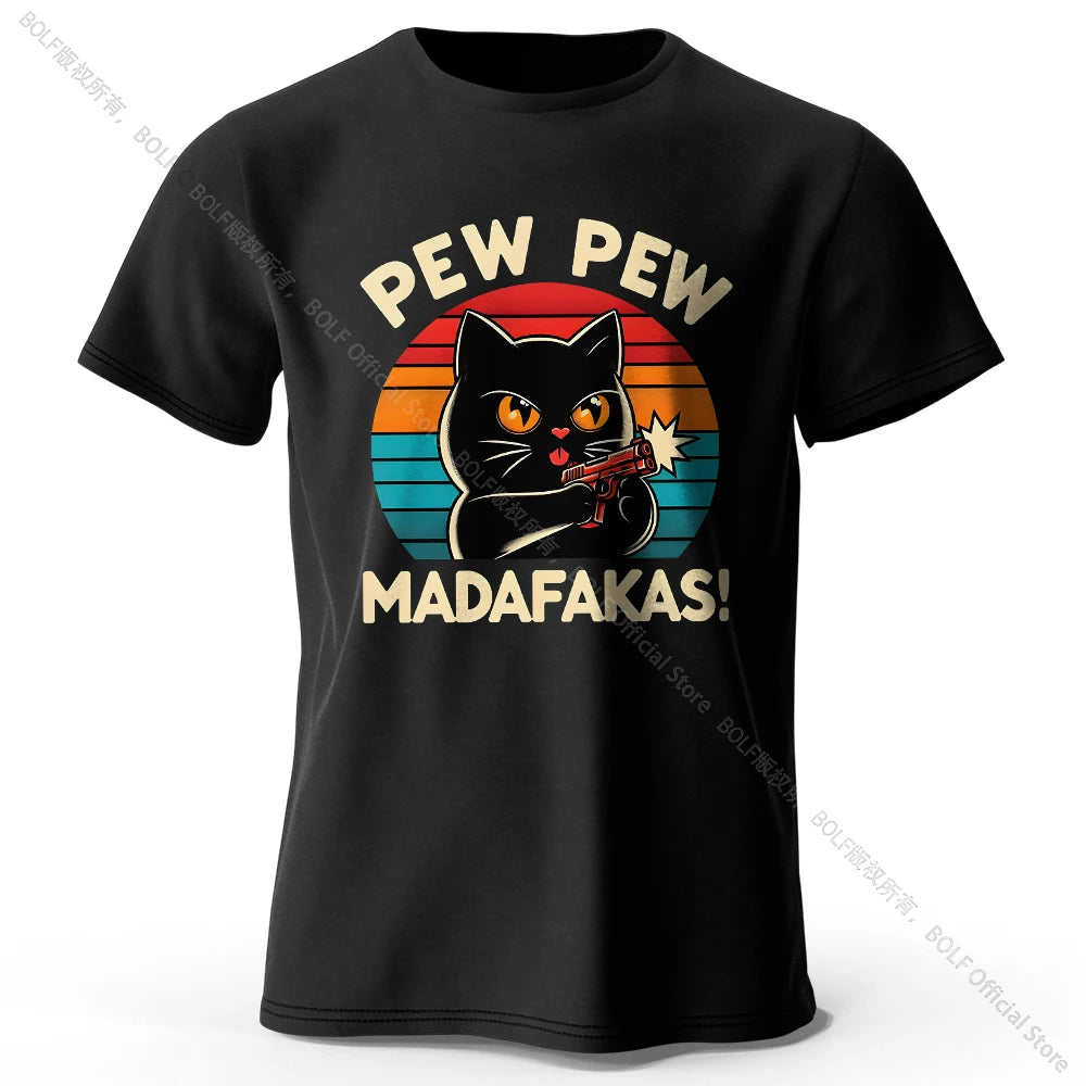 Hand-Drawn Cat Short Sleeve Cotton T-Shirt – Soft Casual Style