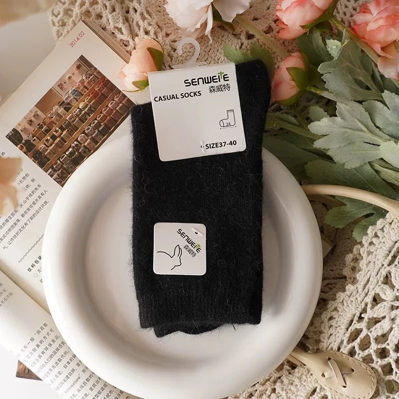 Thick Rabbit Hair & Cashmere Wool Women Winter Socks - black / One Size