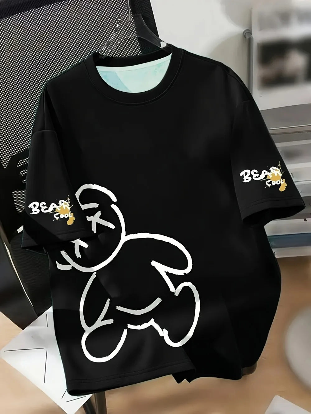 Cartoon Bear Print Cotton T Shirt Casual Summer Style